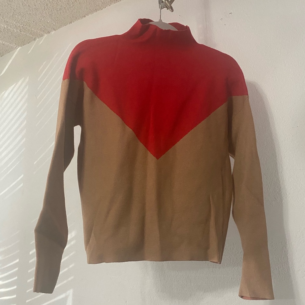 Cynthia Rowley Red and Tan Women's Turtleneck Sweater